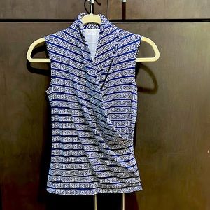 J.McLaughlin Cantina Sleeveless Faux Wrap Shirt in Navy & White